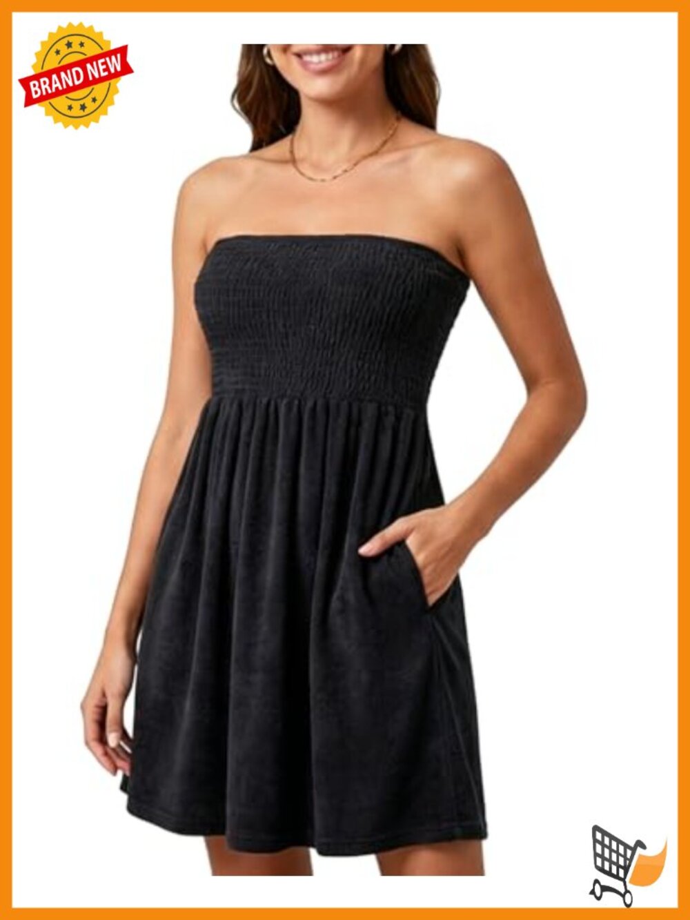 Strapless Terry Beach Cover Up with Pockets